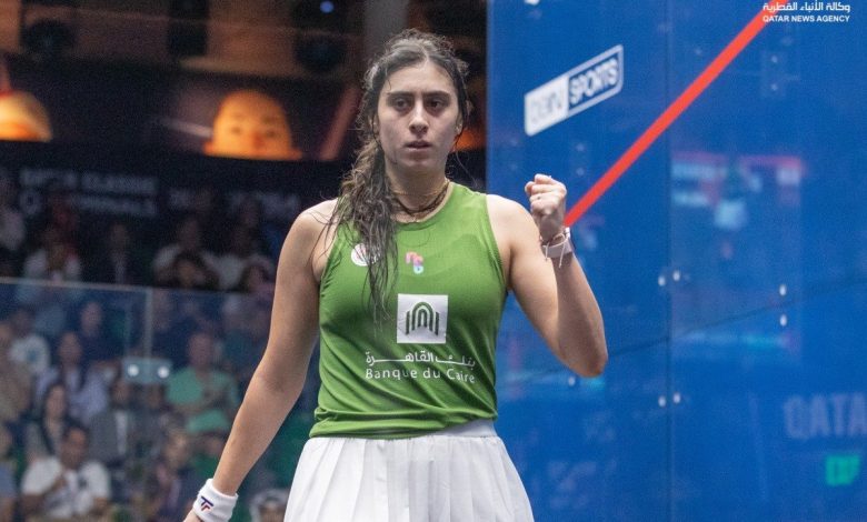 تأهل نور الشربيني لنهائي بطولة كيوتيرمنلز قطر كلاسيك للاسكواش